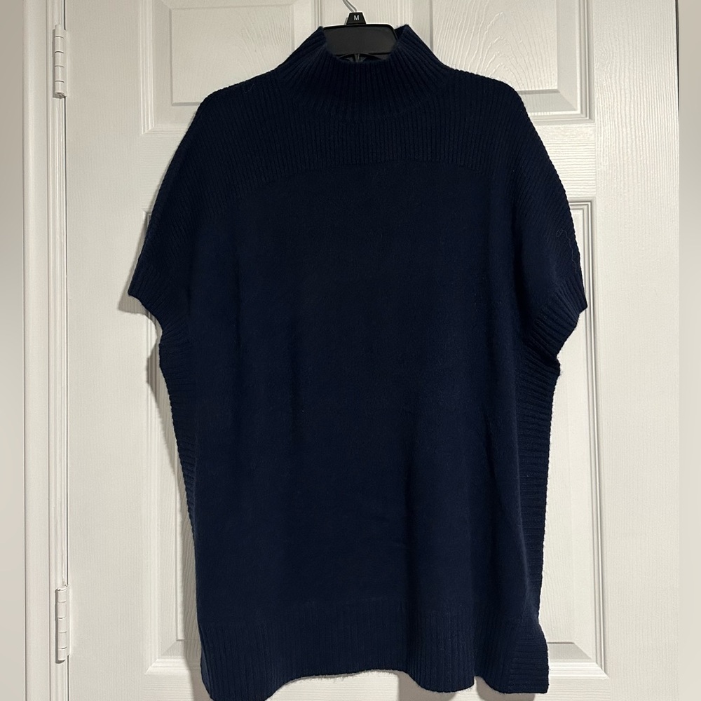 Isaac Mizrahi 100% cashmere navy blue poncho mock neck sweater oversized  XS/S